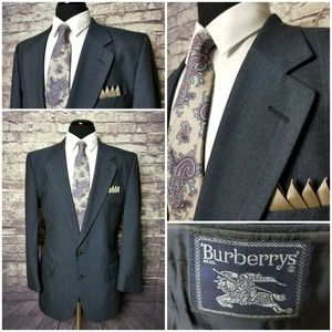 VINTAGE BURBERRY 43 R NAVY TWO TONE BLAZER